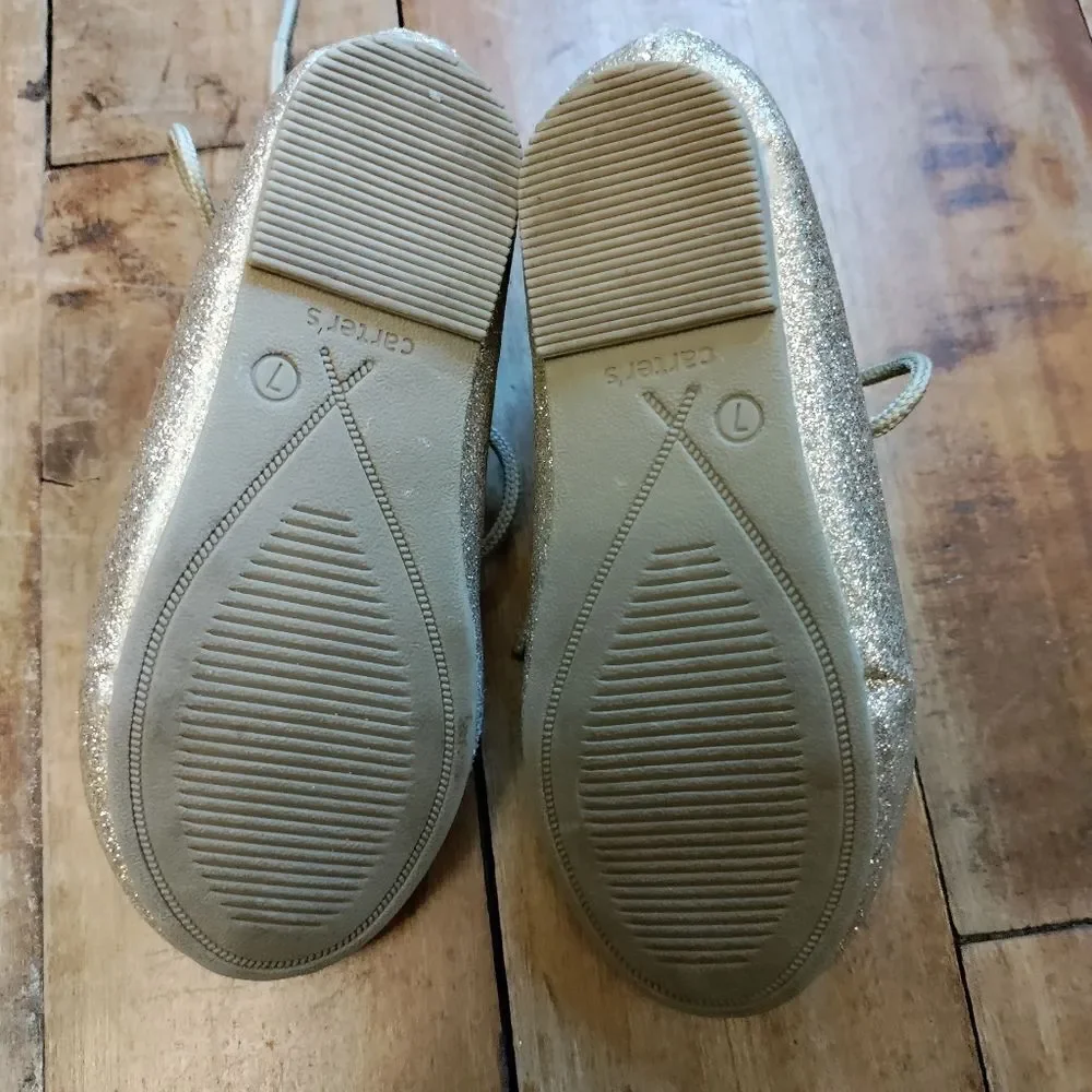 Carters size 7 dress shoes gold glitter lace up birthday shoes special occasion